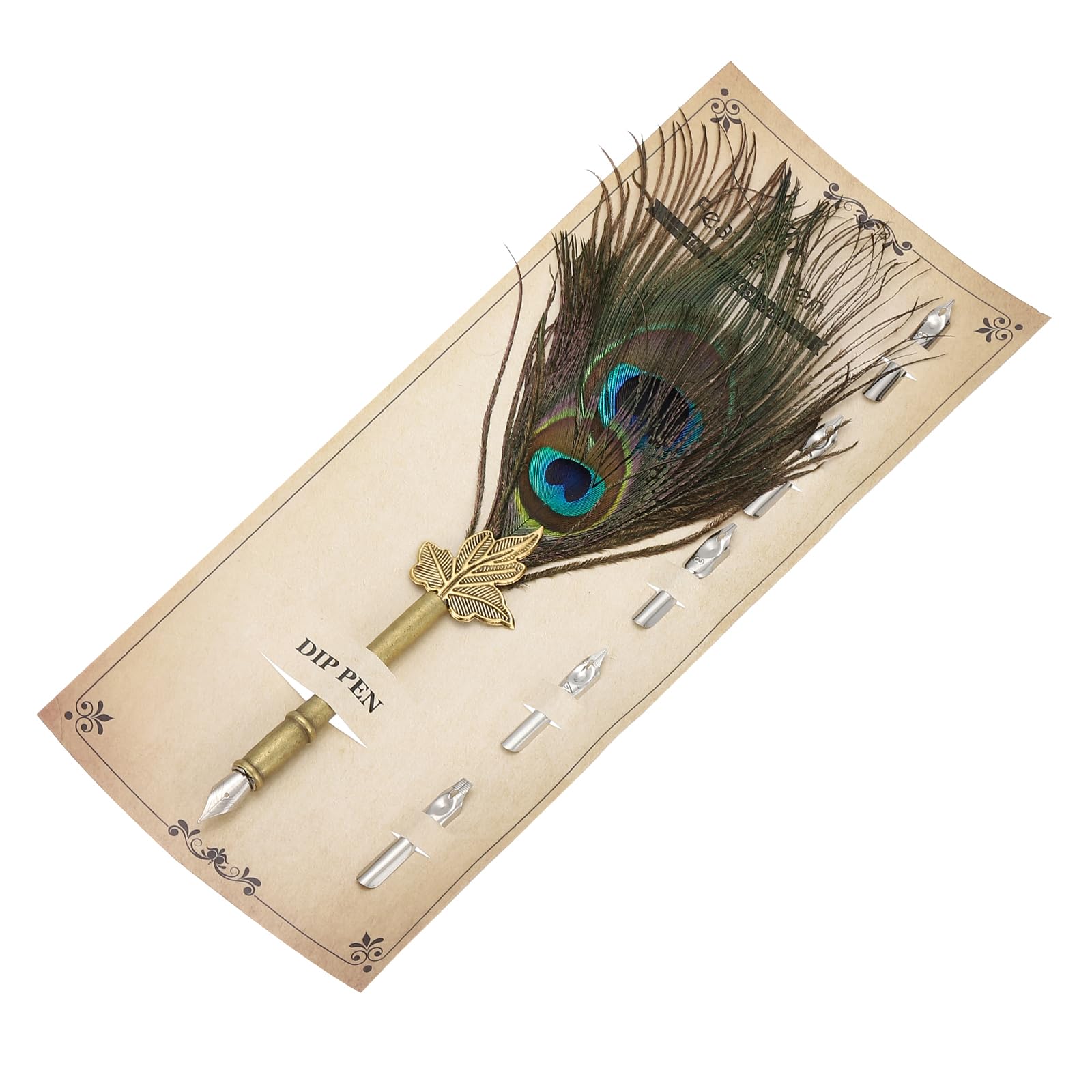 PATIKIL Feather Pen, 9.3 Inch Vintage Quill Pen Feather Dip Pen with 5 Pcs Replacement Nibs for Writing Calligraphy Wedding Signature Guest, Multicolored