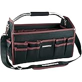 20 In Tool Carrier, Open Top Tool Tote 30 Pockets, Waterproof Tool Bag For Men, Foldable Wide Mouth Electricians Tool Bag, With Stainless Steel Handle and Removable Shoulder Strap