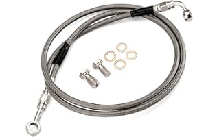 Mofun 54" Extended Length Hydraulic Front Brake Line Kit For 16-18" Handlebar Non-ABS Compatible with Harley Softail 2000-2010, Dyna 1995-2011, Stainless Steel, Black