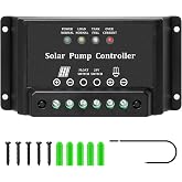 10A Solar Water Pump Controller, Zuomeng DC Pump Controller Compatible with 12V and 24V Systems, Featuring LED Display Light and Overcurrent/Overload Protection