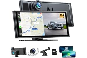 Volam 9.26'' Carplay Screen for Car with 4K Dash Cam, Compatible with Carplay & Android Auto, Portable Car Stereo,1080p Backu