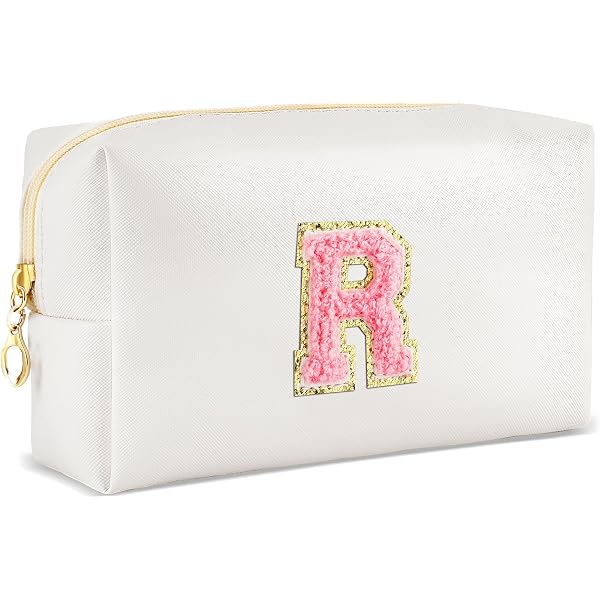 Preppy Patch Make-up Tasche – Mit Chenille-Aufnähern, Wasserdicht, Großes Fassungsvermögen