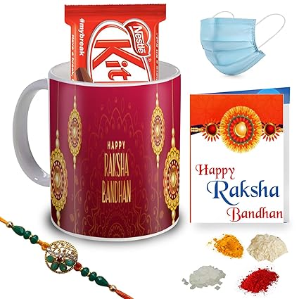 RAJ BROTHERS Mug Rakhi Gift for Brother Combo Pack of (Designer Rakhi, Printed Coffee Mug, Chocolate, Mask, Rakhi Card,