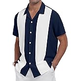 YTD Men's Vintage Bowling Shirt Short Sleeve Button Down Summer Cuba Beach Shirts