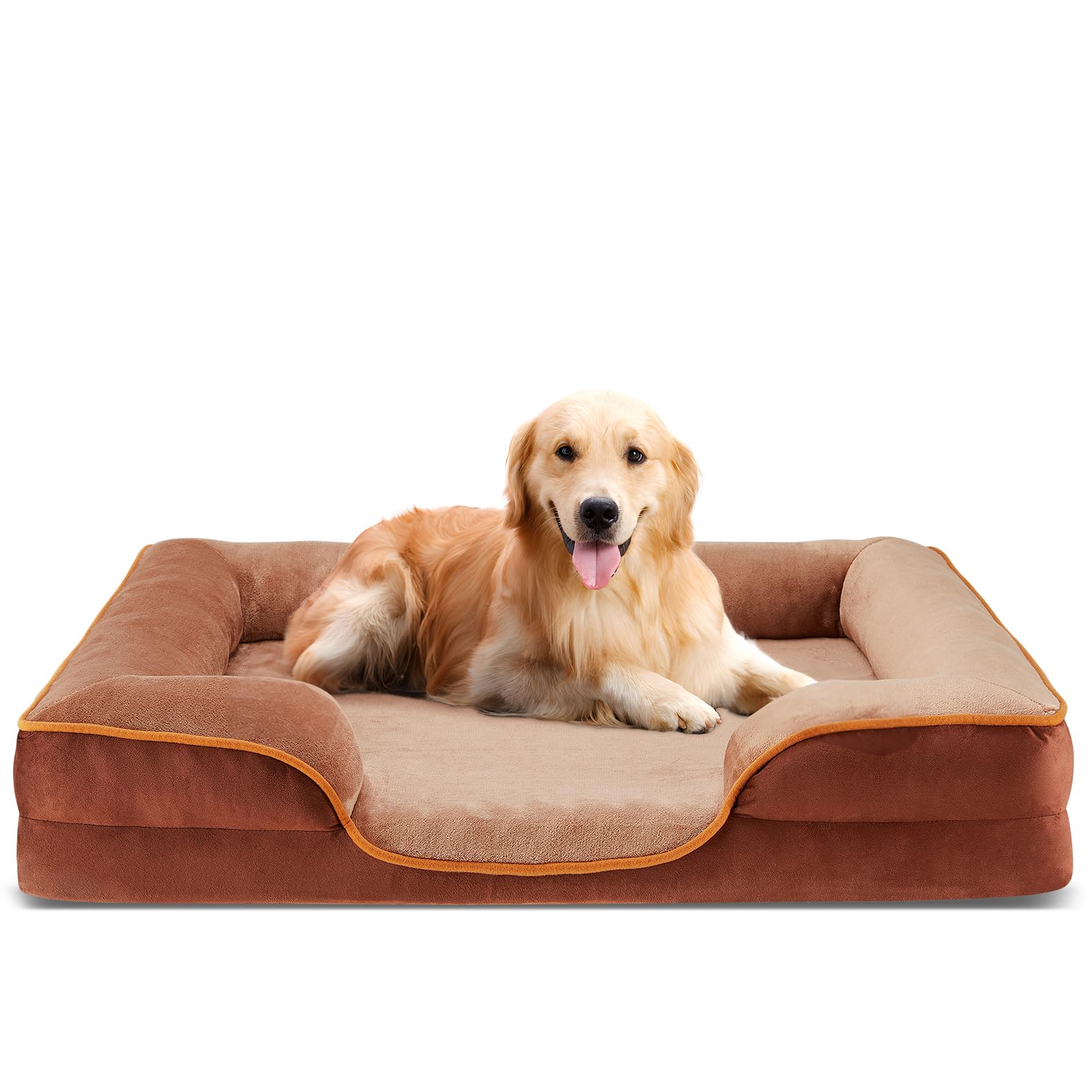 DUMOS 42x32 Inch Orthopedic Dog Beds for XL Large Sized Dogs, Machine Washable Cover Pet Bed, Anti-Slip Waterproof Memory Foam Couch Bed for Indoor Dogs and Cats, Brown Image