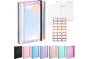 SYUSIA A6 Refillable Notebook Binder, PU Leather Budget Binder with Cash Envelopes, Loose Leaf Personal Organizer Binder Cover, Money Organizer for Cash with Elastic Belt Closure (Laser Silver)
