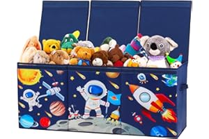 DECALSWEET Large Toy Box Chest Organizer with Flip Lid for Kids, Collapsible Oxford Toy Storage Box with Handles for Boys Girls, Sturdy Waterproof Storage Organizer for Bedroom Playroom Nursery, 37.7×12.5×15.7''