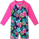 BAOHULU Girls One Piece Long Sleeve Swimsuit UPF 50+ UV Bathing Suit Zipper Closure Beach Rashguard Swimwear
