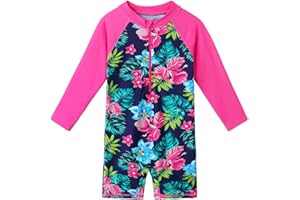 BAOHULU Girls One Piece Swimsuit with Matching Hairband UPF 50+ UV Long Sleeve Bathing Suit Zipper Beach Rashguard Swimwear