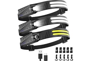 Headlamp Rechargeable,3 Pack Super Bright 2000 Lumen Head Lamp,230° Wide Beam 1500mAh Motion Sensor Lampe Frontale,5 Modes IP