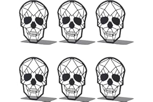 MOOCCI 3 Pairs Metal Skull Design Bookend Black Book Ends, Heavy-Duty Bookends for Shelves, Black Skull Book Ends for Heavy Books, Book Shelf Holder Home Office Decorative Desktop Organizer