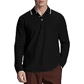 Susclude Men's Long Sleeve Polo Shirts - Classic Fit Comfy Casual Golf Office Business Shirts Holiday Stylish Collar Tops
