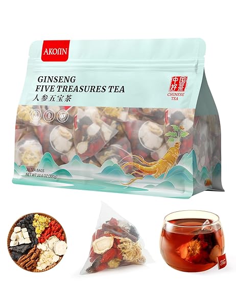 GINSENG FIVE TREASURES TEA – 30 BAGS, CAFFEINE-FREE,...