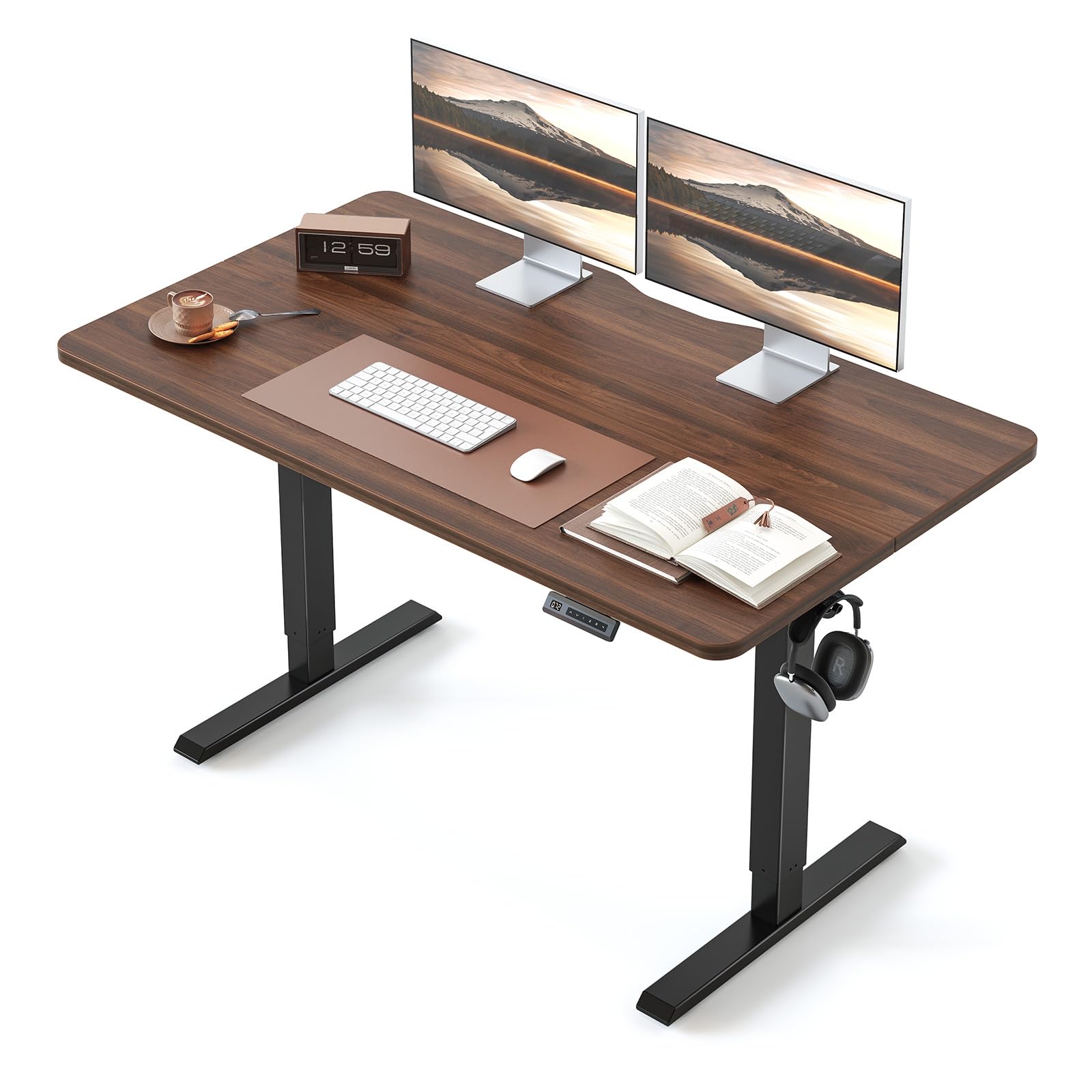 BANTI 48 × 24 Inches Standing Desk, Ergonomic, Electric Height Adjustable, Sit and Stand Up, Computer Office Desk with Splice Board, Black Frame/Black Walnut Top Image