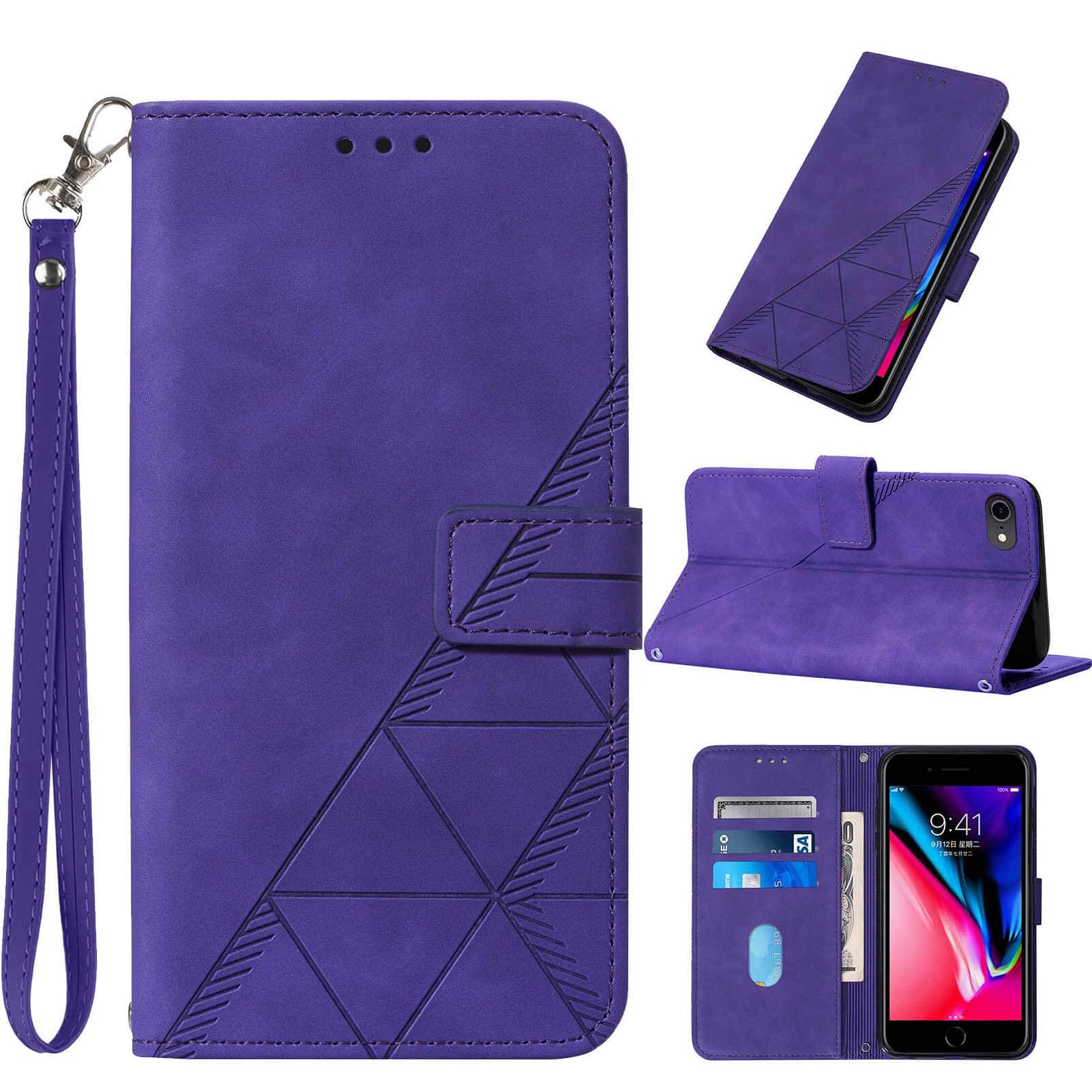 Moment Dextrad Folio Flip Cover for iPhone SE 2022/SE 2020/for iPhone 8/7/6/6S Case Purple | Kickstand, Wrist Strap, Card Holder Slots, PU Leather, Protective
