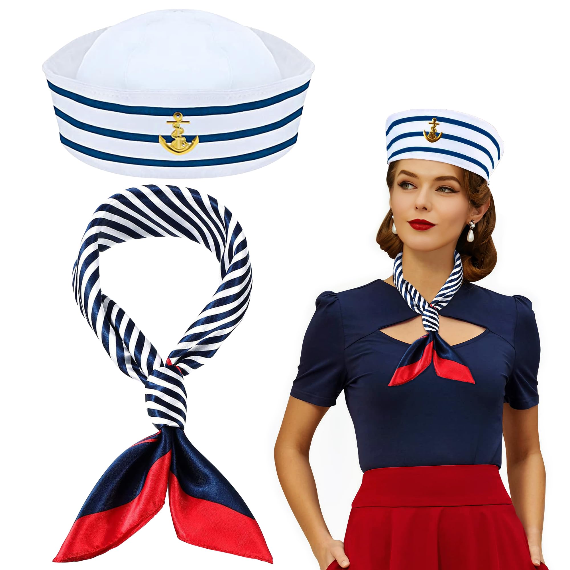 Orgoue Yacht Captain Costume Set, Navy Costume Accessories with Sailor Hat Scarf Captain Hat and Sunglasses for Men Women Halloween Dress up (2Pcs) — image 1