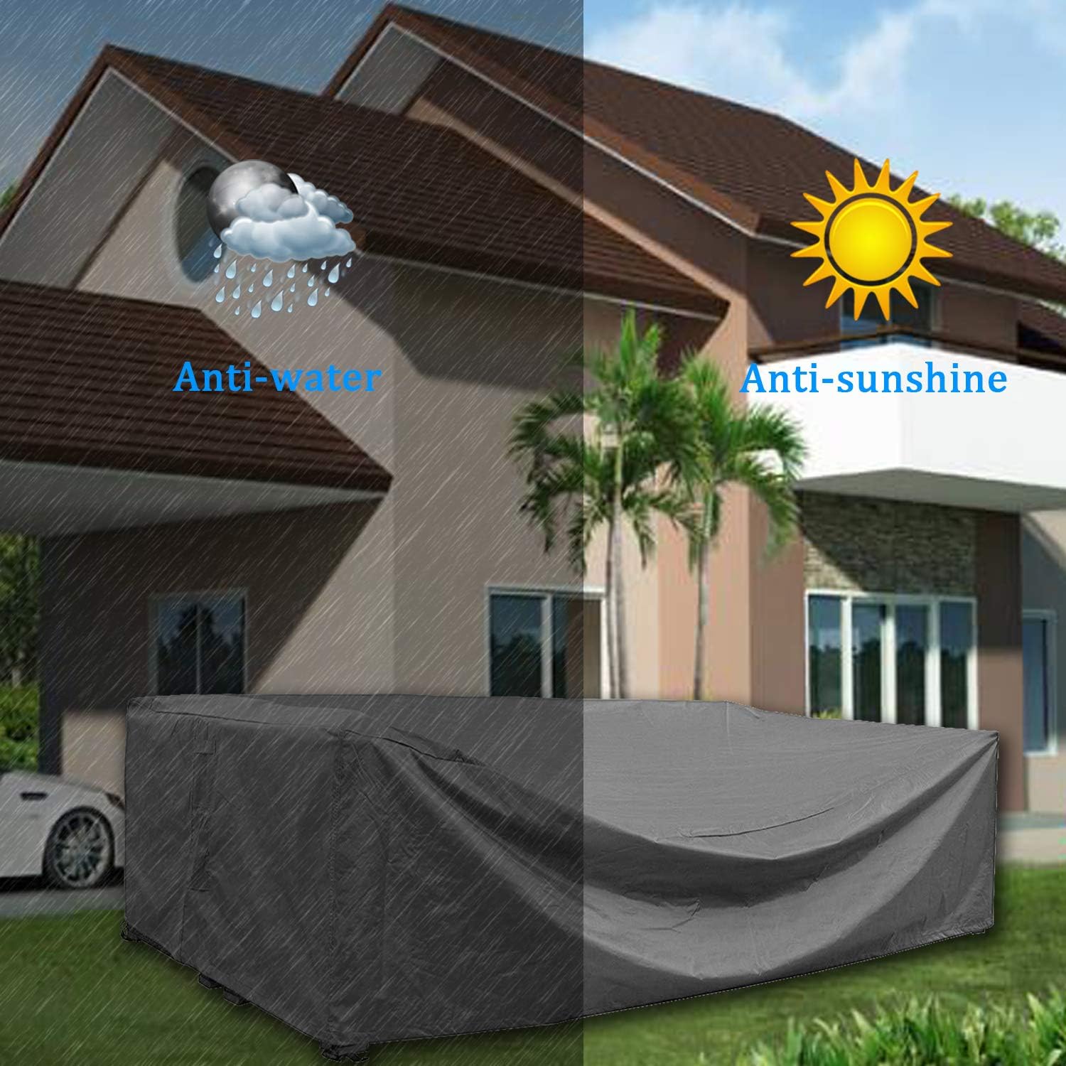 STARTWO Outdoor Patio Furniture Sectional Couch Cover 100% Waterproof Fabric, Porch Sofa, Rectangular Table Chairs Protector Large Furniture Cover, Designed with Straps for Snug Fit : Garden & Outdoor