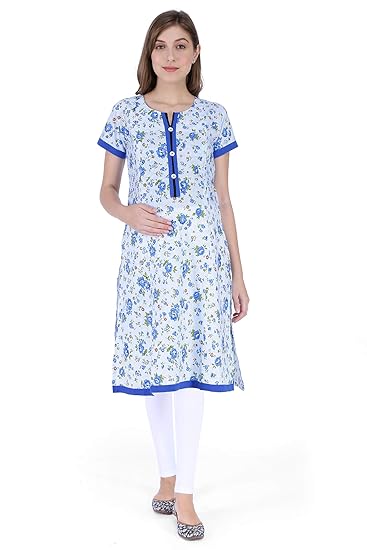 Women's Cotton Sky Blue Maternity/Feeding Kurti