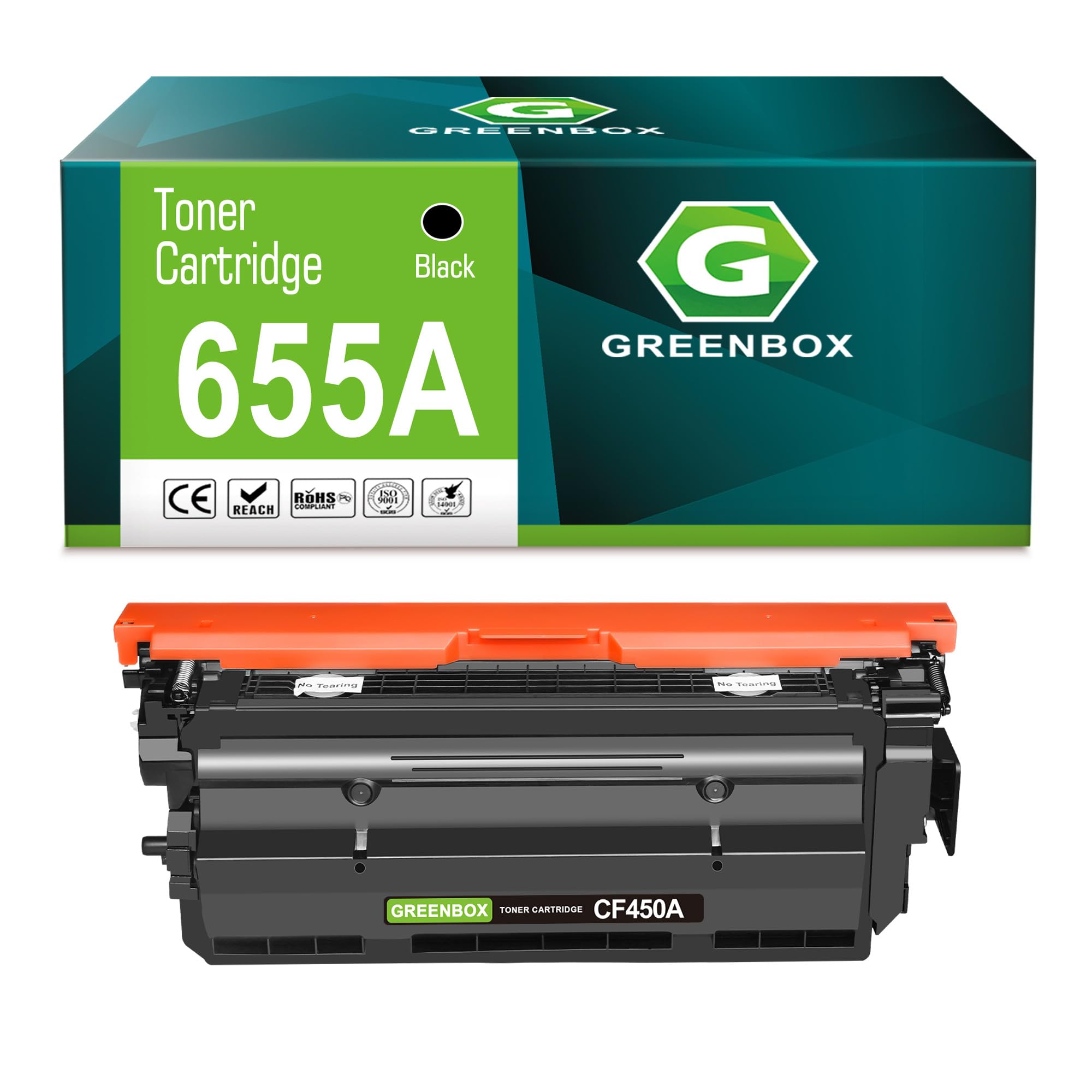 Photo 1 of GREENBOX Compatible 655A High Yield Toner Cartridge Replacement for HP 655A CF450A for Color Enterprise M652n M652 M653dh M653x M653 MFP M681dh M681f M681 M682z Printer (12,500 Pages, 1 Black)