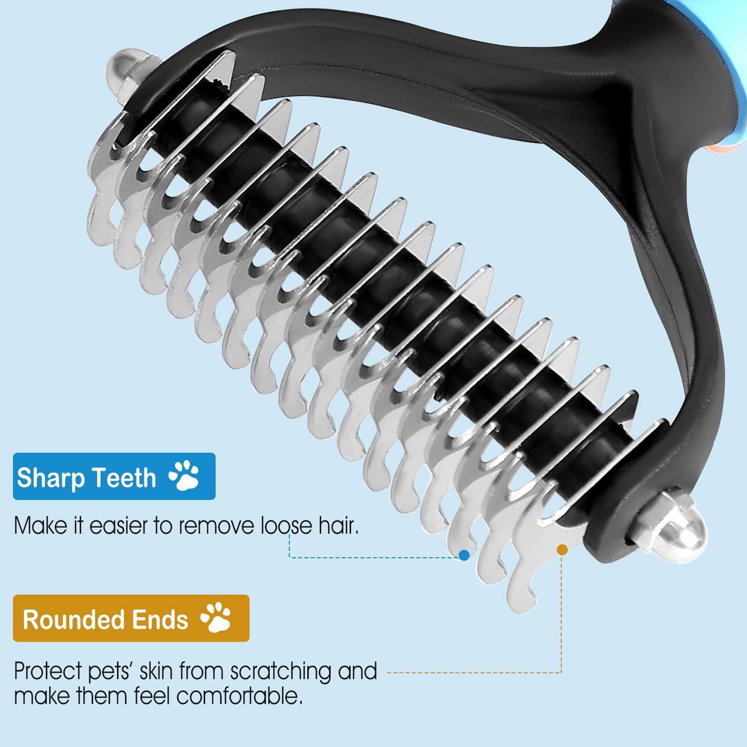 2 Sided Pet Grooming Deshedding Tool TeqHome Undercoat Rake for Dogs