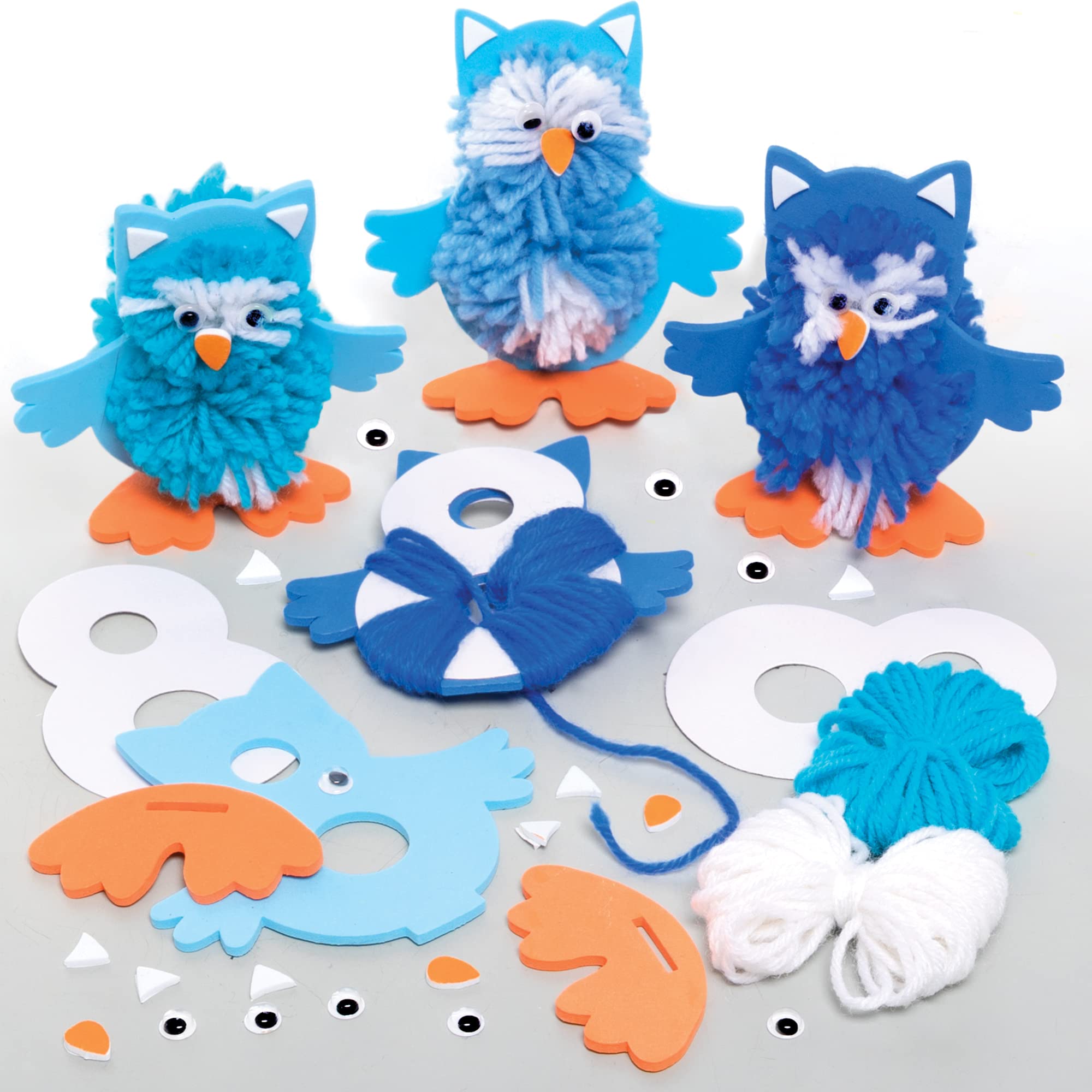 Baker Ross FE969 Snowy Owl Pom Poms Kits - Pack of 3, Christmas Crafts, Pom Pom Decorations for Children to Make, Decorate and Display, Creative Activities for Kids