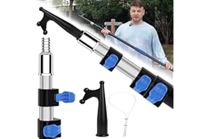 FIXOASIS 【Upgrade Anti Rotation】 5-12ft Boat Hook,2-Level Telescopic Aluminum Pole Boat Hook,Made Thick Aluminum,Anti-Corrosion And Anti-Rust,3 Year Warrnaty,Boat Hook For Docking Push-Pull Boat Accessorie
