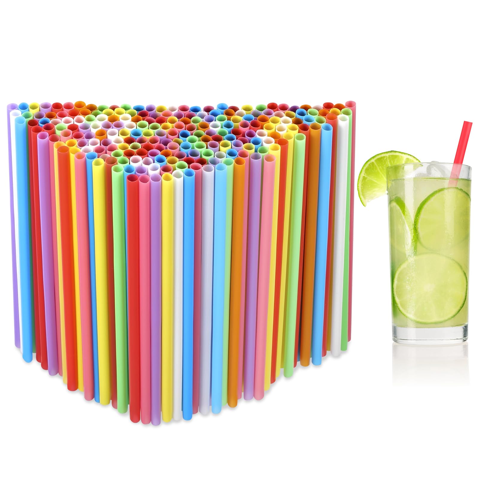 Photo 1 of [100 Pcs] Colorful Disposable Drinking Plastic Straws - Long Cocktail Bar Straws(8.2" longX0.23" diameter)