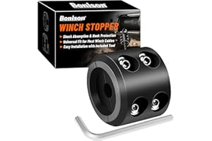 BONISON Winch Stopper for Cable. Truck UTV ATV Rubber Winch Cable Stopper, Protects Towing Hook, Synthetic Rope, Cable Line from Wear or Damage, Hawse, Bumper. Quick Installation with Tools. (Black)