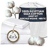 Sweave 100% Egyptian Cotton Percale Sheets King Size - Genuine Luxurious 400 Thread Count - Naturally Crisp, Breathable, Skin-Friendly & Cooling - Softer After Each Wash - Oeko-TEX Certified Giza