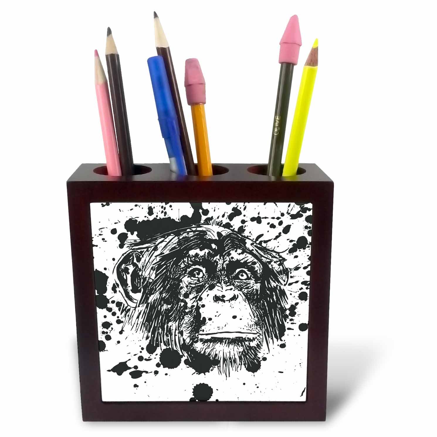 3dRose ph_236447_1 5-Inch Painting Chimpanzee Tile Pen Holder