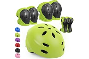 KUYOU Kids Protective Gear, Helmet Knee Pads and Elbow Pads Set with Wrist Guard Skateboard Accessories for Rollerblading Skateboard Cycling Skating Scooter.
