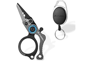 FLISSA Mini Fishing Pliers with Fly Fishing Zinger Retractor, Fish Hook Remover Tool, Split Ring Pliers for Saltwater & Freshwater, Tungsten Carbide Cutters, Fishing Gear Gift for Anglers