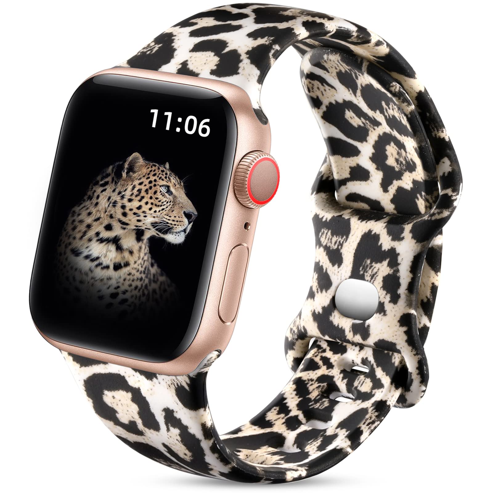 Upeak Double Sided Floral Strap for Apple Watch Strap 46mm 45mm 44mm 42mm (Series 1 2 3) for Women,Silicone Band for iWatch Ultra 1/2/SE Series 11/10/9/8/7/6/5/4/3/2/1,46/45/44/42mm-S/M, Leopard