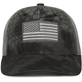 Camouflage Flag Patch Trucker Hat &ndash; High Crown Mesh Back Snapback | One Size Fits Most, Functional Camouflage Cap