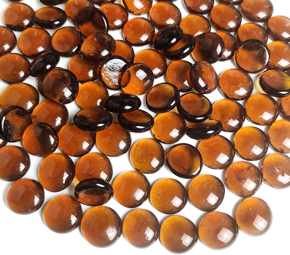 Vase Fillers - Dark Amber Glass Gems Flat Marbles Beads Decorative Rocks Gemstones 1 LB for Flower Vases Fillers,Indoor Outdoor Gas Fire Pit Pebbles,Mosaics Crafts,Candle Holder,Fall Decoration