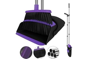 UDUK Broom with Dustpan Combo Set Upright, 51” Long Handle with Comb Teeth,Broom and Dustpan for Dog Cat Pets Home Kitchen Ro