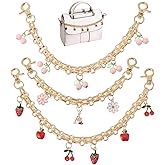 3 Pcs Gold Purse Charms Cute Cherry Bag Charms for Handbags Strawberry Replacement Extension Chains for Tote Shoulder Fruit Charm Accessories for Women Crossbody Decorative Chain Charm
