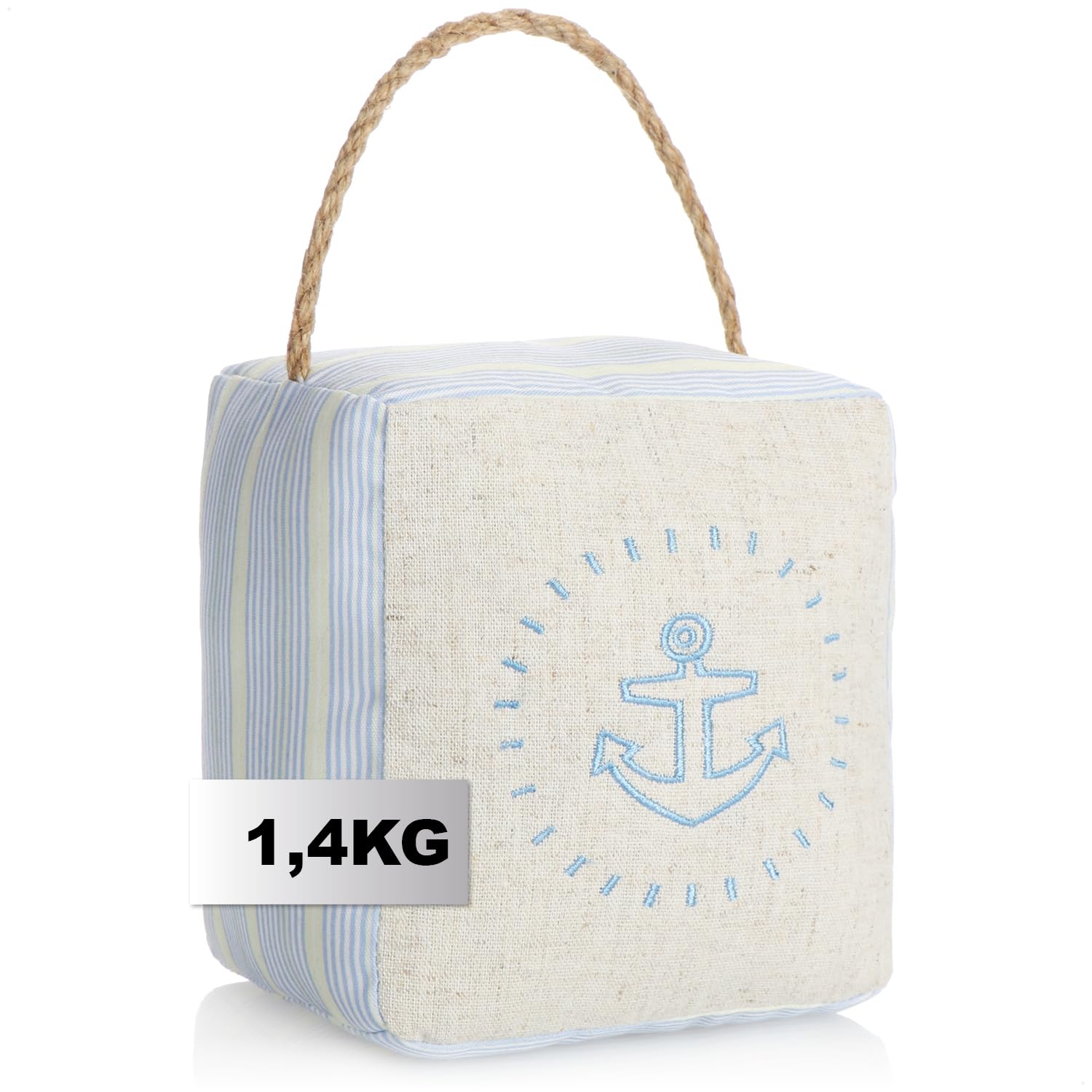 COM-FOUR® Doorstop with Handle, Heavy Door Holder, Functional Home Accessory, Stopper for Windows and Doors, Ideal for drafts (Angular - Light Blue + Beige)