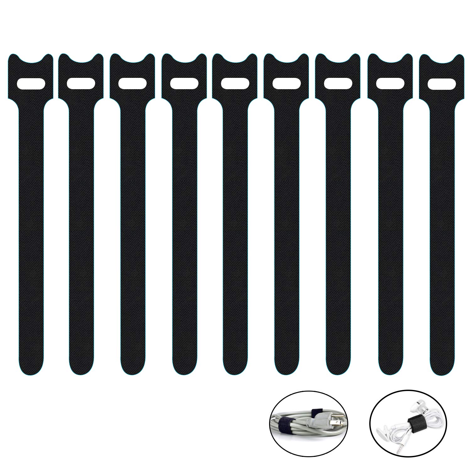 50 x Loop Cable Ties - Reusable Adjustable Tie Wraps, Black Hook and Loop Cable Ties, Cable for Long Cable Wires Storage Management