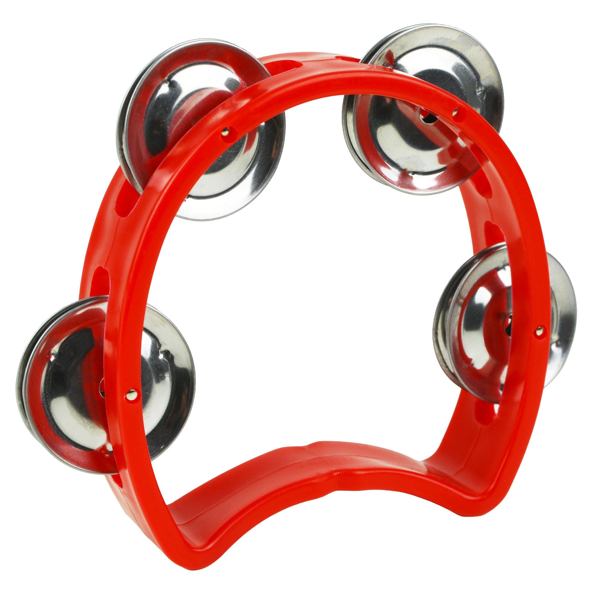 A-Star Small Half Moon Plastic Cutaway Design Tambourine, 4 Single Metal Jingle Bells - Red