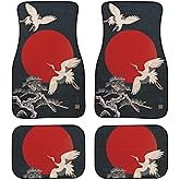 GEMEICHI Japanese Crane Art Print Car Floor Mats Custom Traditional Style Bird Flying to The Moon Floor Mats for Cars Universal Front Rear Car Rugs Decorative Auto Car Accessories for Car Truck