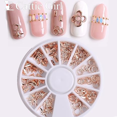Cattie Girl 1 Box Metal Moon Rose Gold Nail Accessories Round Geometric Wheel Studs Gold 3d Nail Art Decorations For Nail Gel Amazon Ca Home Kitchen