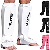 Elite Sports MMA Shin Pads for Muay Thai and Kickboxing, Protective Shin Guards with Instep Guard for Sparring and Training, for Adults, Kids, and Youth