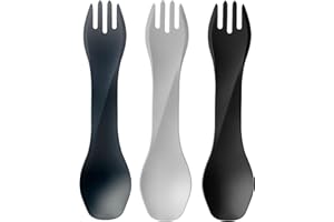 humangear GoBites Uno 3-Pack | Travel & Camping Utensils | Portable & Convertible Dining Ware | Multi-Functional Spork | Dark Gray/Light Gray/Black, Uno (Bulk) 3-Pack