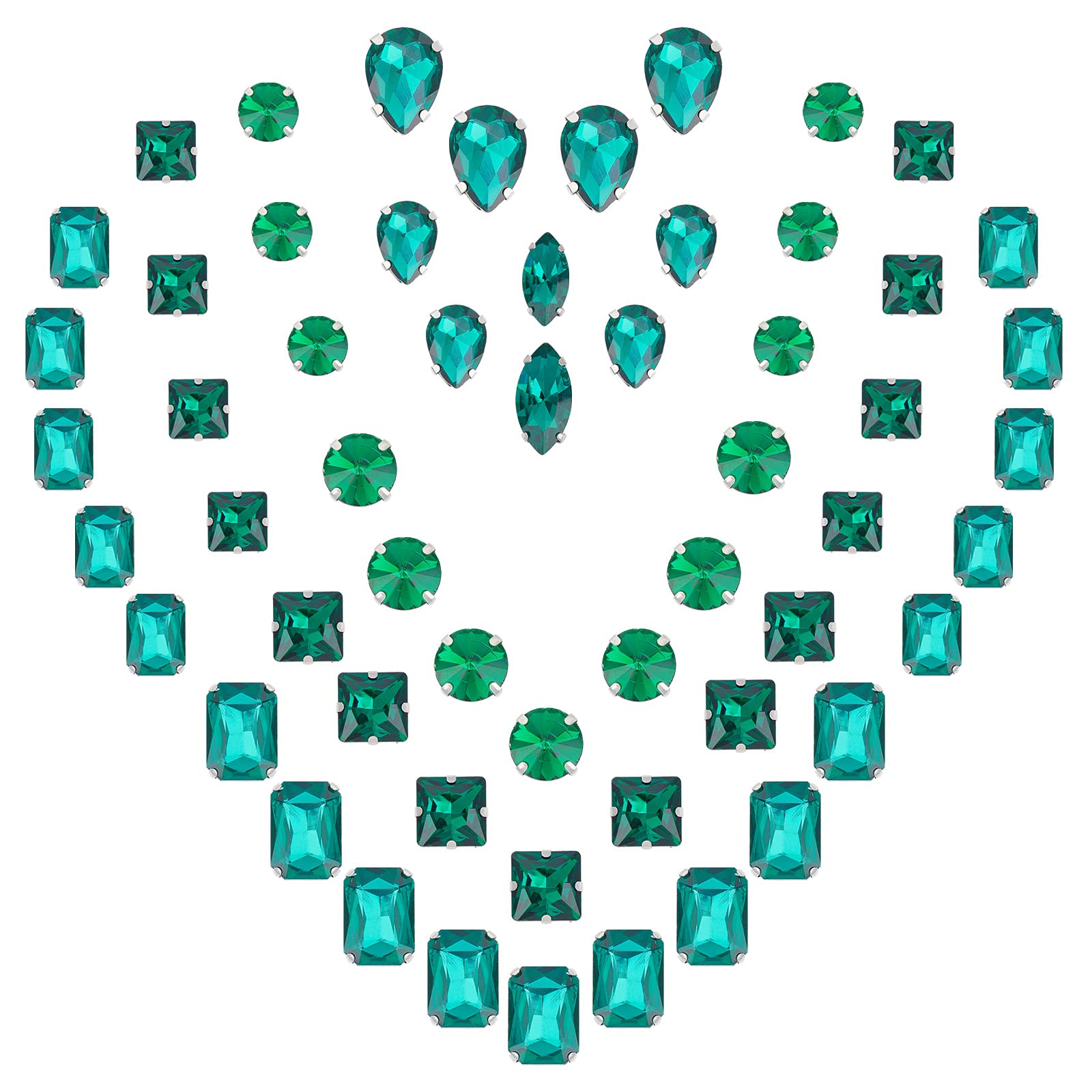 GORGECRAFT 100PCS Rhinestones Gems for Clothing, Crystal Teardrop Gems Sewing Claw Rhinestone Flatback Gemstones for Jewelry Clothes Bag Shoes Dress, Green