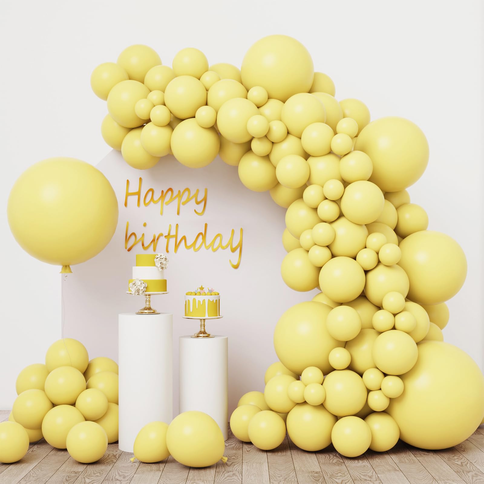 Photo 1 of RUBFAC Pastel Yellow Balloons, 146pcs Different Sizes Pack of 36 18 12 10 5 Inch for Balloon Garland or Balloon Arch as Graduation Wedding Birthday Baby Shower Anniversary Party Decorations