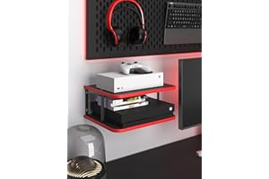 AREAJD Floating Under TV Game Double Shelf Stand for Xbox Series S/X, Projector/Router/Entertainment Center, Projector Holder Accessories, Black/Red