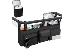 GDNASIST Double Stroller Organizer Compatible with Bob Duallie and Baby Jogger City Mini GT2, Double Baby Stroller Accessories with Cooler Bag, Parent Console Double Jogging Stroller Caddy with Cup Holder