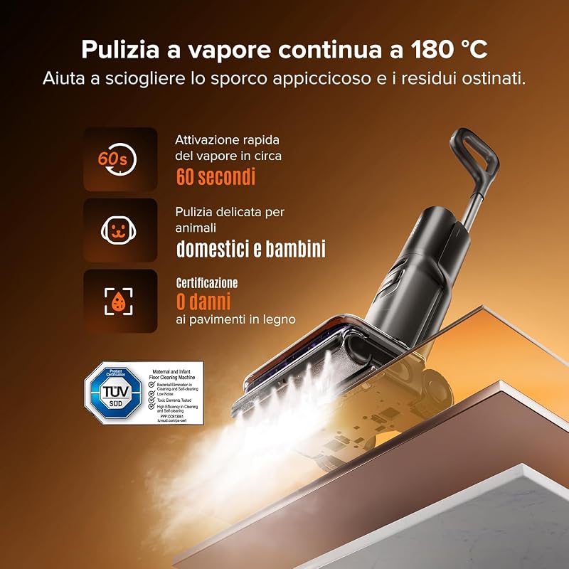 F25 Steam Set Aspirapolvere Lavapavimenti a Vapore Senza Fili