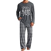 EverFahsion Mens Pajamas Set Soft Pjs Long Sleeve Sleep Set Lightweight Sleepwear 2-Piece Plaid Lounge Set with Pockets M-XL